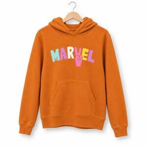 Marvel Disney Pastel Block Logo Hoodie Orange Women's Size L Fleece